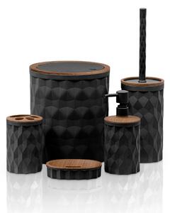 Sada koupelnových doplňků Diamond černá/s povrchovou úpravou v dekoru dřeva