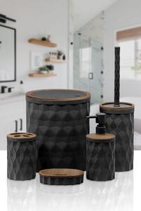 Sada koupelnových doplňků Diamond černá/s povrchovou úpravou v dekoru dřeva