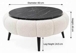 Konferenční stolek FELPO pr. 60 cm černá/bílá/dekor mramoru