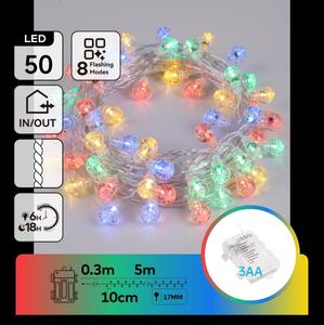 Aigostar - LED Venkovní vánoční řetěz 50xLED/8 funkcí 3xAA 5,3m IP44 multicolor