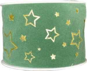 Vánoční stuha sametová VELUTTO STARS zelená 40mm x 2m