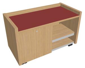 Mobilní kontejner Verno 100 x 50 cm se sklem, levý, dub světlý / červená