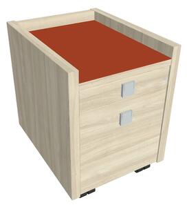 Mobilní kontejner Verno 47 x 60 cm se sklem, 2 zásuvky, akát / oranžová