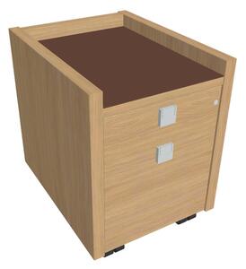 Mobilní kontejner Verno 47 x 60 cm se sklem, 2 zásuvky, dub světlý / hnědá