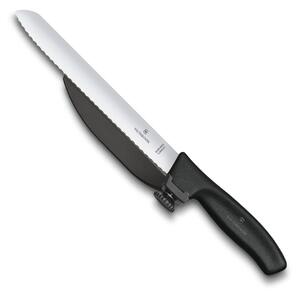 Plátkovací nůž s vlnitým ostřím s vodítkem SWISS CLASSIC 21 cm - Victorinox (Nůž na chléb s vlnitým ostřím a nastavitelným vodítkem SWISS CLASSIC 21 cm černý - Victorinox)
