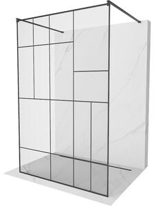 Mexen Kioto, průchozí sprchová zástěna 100 x 200 cm, 8mm sklo čiré/černý vzor, 2x černá stabilizační rozpěra, 800-100-002-70-78