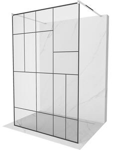 Mexen Kioto, průchozí sprchová zástěna 100 x 200 cm, 8mm sklo čiré/černý vzor, 2x chromová stabilizační rozpěra, 800-100-002-01-78