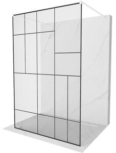 Mexen Kioto, průchozí sprchová zástěna 100 x 200 cm, 8mm sklo čiré/černý vzor, 2x bílá stabilizační rozpěra, 800-100-002-20-78