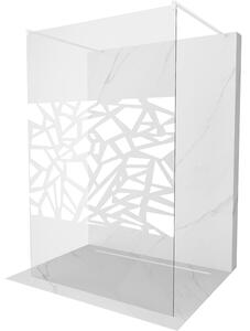 Mexen Kioto, průchozí sprchová zástěna 100 x 200 cm, 8mm sklo čiré/bílý vzor, 2x bílá stabilizační rozpěra, 800-100-002-20-85