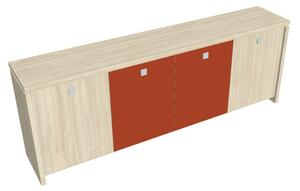 Nízká skříň Verno 248 x 46 x 90 cm, kombinované dveře, akát / oranžová
