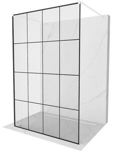 Mexen Kioto, průchozí sprchová zástěna 130 x 200 cm, 8mm sklo čiré/černý vzor, 2x bílá stabilizační rozpěra, 800-130-002-20-77