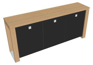 Nízká skříň Verno+ 200 x 46 x 90 cm, skleněné dveře, dub světlý / černá