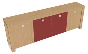 Nízká skříň Verno+ 260 x 46 x 90 cm, kombinované dveře, dub světlý / červená