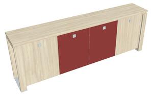 Nízká skříň Verno+ 260 x 46 x 90 cm, kombinované dveře, akát / červená