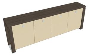 Nízká skříň Verno+ 260 x 46 x 90 cm, skleněné dveře, dub antracit / vanilka
