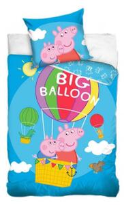 Carbotex Dětské bavlněné povlečení – Prasátko Peppa a Tomík v balónu (svítící efekt) 140×200cm 70×90cm