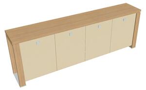 Nízká skříň Verno+ 260 x 46 x 90 cm, skleněné dveře, dub světlý / vanilka