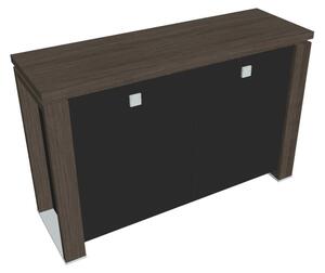 Nízká skříň Verno+ S 140 x 46 x 90 cm, skleněné dveře, dub antracit / černá