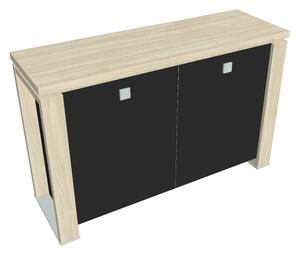 Nízká skříň Verno+ S 140 x 46 x 90 cm, skleněné dveře, akát / černá