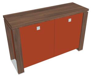Nízká skříň Verno+ S 140 x 46 x 90 cm, skleněné dveře, ořech / oranžová