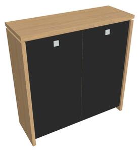 Střední skříň Verno 128 x 46 x 130 cm, skleněné dveře, dub světlý / černá