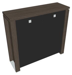 Střední skříň Verno+ 140 x 46 x 130 cm, skleněné dveře, dub antracit / černá