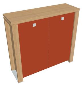 Střední skříň Verno+ 140 x 46 x 130 cm, skleněné dveře, dub světlý / oranžová