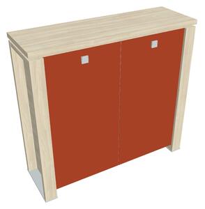 Střední skříň Verno+ 140 x 46 x 130 cm, skleněné dveře, akát / oranžová
