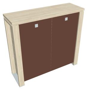 Střední skříň Verno+ 140 x 46 x 130 cm, skleněné dveře, akát / hnědá