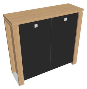 Střední skříň Verno+ 140 x 46 x 130 cm, skleněné dveře, dub světlý / černá
