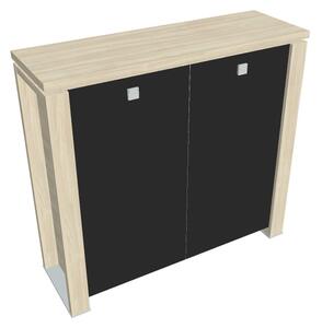 Střední skříň Verno+ 140 x 46 x 130 cm, skleněné dveře, akát / černá