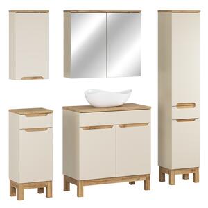 Comad Koupelnová sestava Bali Casad Cloud s deskou, umyvadlem, skříňkami a zrcadlem 80 cm kašmírová/dub wotan