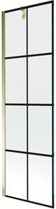 Mexen Next, vanová zástěna 1-křídlová 60 x 150 cm, fixní křídlo, 6 mm čiré sklo s černým vzorem, zlatý profil, 895-060-000-00-77-50