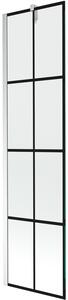 Mexen Next, vanová zástěna 1-křídlová 50 x 150 cm, fixní křídlo, 6 mm čiré sklo s černým vzorem, chromový profil, 895-050-000-00-77-01