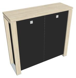 Střední skříň Verno+ S 140 x 46 x 130 cm, skleněné dveře, akát / černá