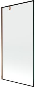 Mexen Next, vanová zástěna 1-křídlová 90 x 150 cm, fixní křídlo, 6 mm čiré sklo s černým vzorem, růžové zlato profil, 895-090-000-00-70-60