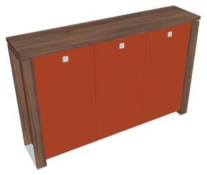 Střední skříň Verno+ S 200 x 46 x 130 cm, skleněné dveře, ořech / oranžová
