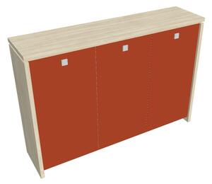 Střední šatní skříň Verno 188 x 46 x 130 cm, skleněné dveře, akát / oranžová