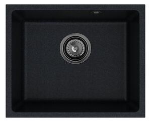 Sink Quality Crypton 55, kuchyňský granitový dřez 460x375x205 mm + černý sifon, černá skvrnitá, SKQ-CRY.B.1KBO.55.XB