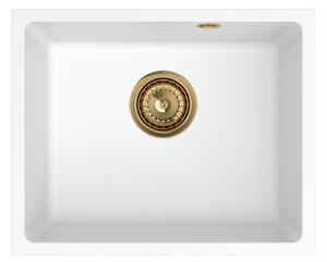 Sink Quality Crypton 55, kuchyňský granitový dřez 460x375x205 mm + zlatý sifon, bílá, SKQ-CRY.W.1KBO.55.XG