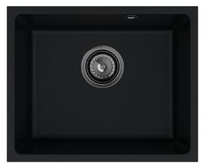 Sink Quality Crypton 55, kuchyňský granitový dřez 460x375x205 mm + černý sifon, černá, SKQ-CRY.C.1KBO.55.XB