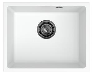 Sink Quality Crypton 55, kuchyňský granitový dřez 460x375x205 mm + černý sifon, bílá, SKQ-CRY.W.1KBO.55.XB