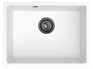 Sink Quality Crypton 60, kuchyňský granitový dřez 535x400x205 mm + černý sifon, bílá, SKQ-CRY.W.1KBO.60.XB