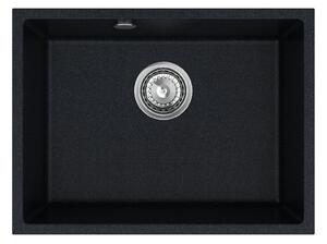 Sink Quality Crypton 60, kuchyňský granitový dřez 535x400x205 mm + chromový sifon, černá skvrnitá, SKQ-CRY.B.1KBO.60.X