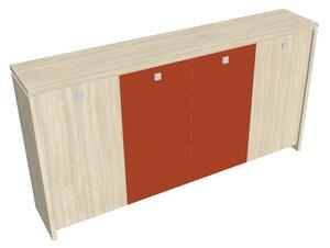 Střední šatní skříň Verno 248 x 46 x 130 cm, kombinované dveře, akát / oranžová