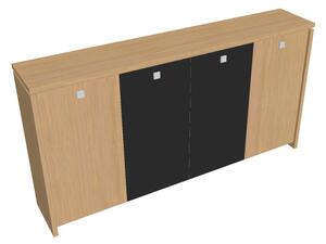 Střední šatní skříň Verno 248 x 46 x 130 cm, kombinované dveře, dub světlý / černá
