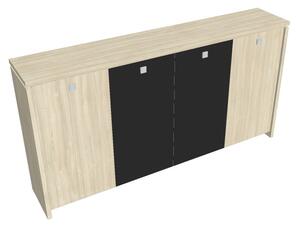Střední šatní skříň Verno 248 x 46 x 130 cm, kombinované dveře, akát / černá