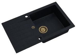 Sink Quality Natalie, kuchyňský granitový dřez 770x450x170 mm + zlatý sifon, černá skvrnitá-BROCADE, SKQ-NAT.B.1KDO.XG