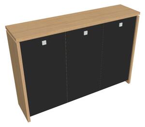 Střední šatní skříň Verno 188 x 46 x 130 cm, skleněné dveře, dub světlý / černá