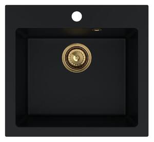 Sink Quality Ferrum 50, kuchyňský granitový dřez 490x450x195 mm + zlatý sifon, černá, SKQ-FER.C.1K50.XG